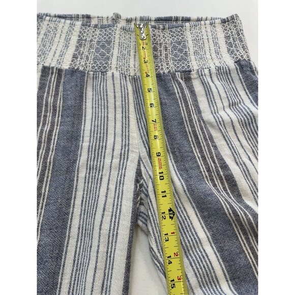 Blue linen blend wide leg pants Size Large Striped causal coastal beach lounge - Picture 4 of 8
